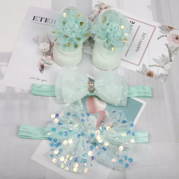 Baby Girl Mint Green Bow Headband and Socks Set