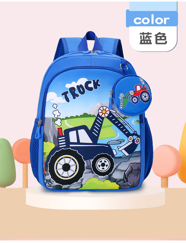 Eboo Kids Blue Truck School Backpack with Matching Mini Pouch