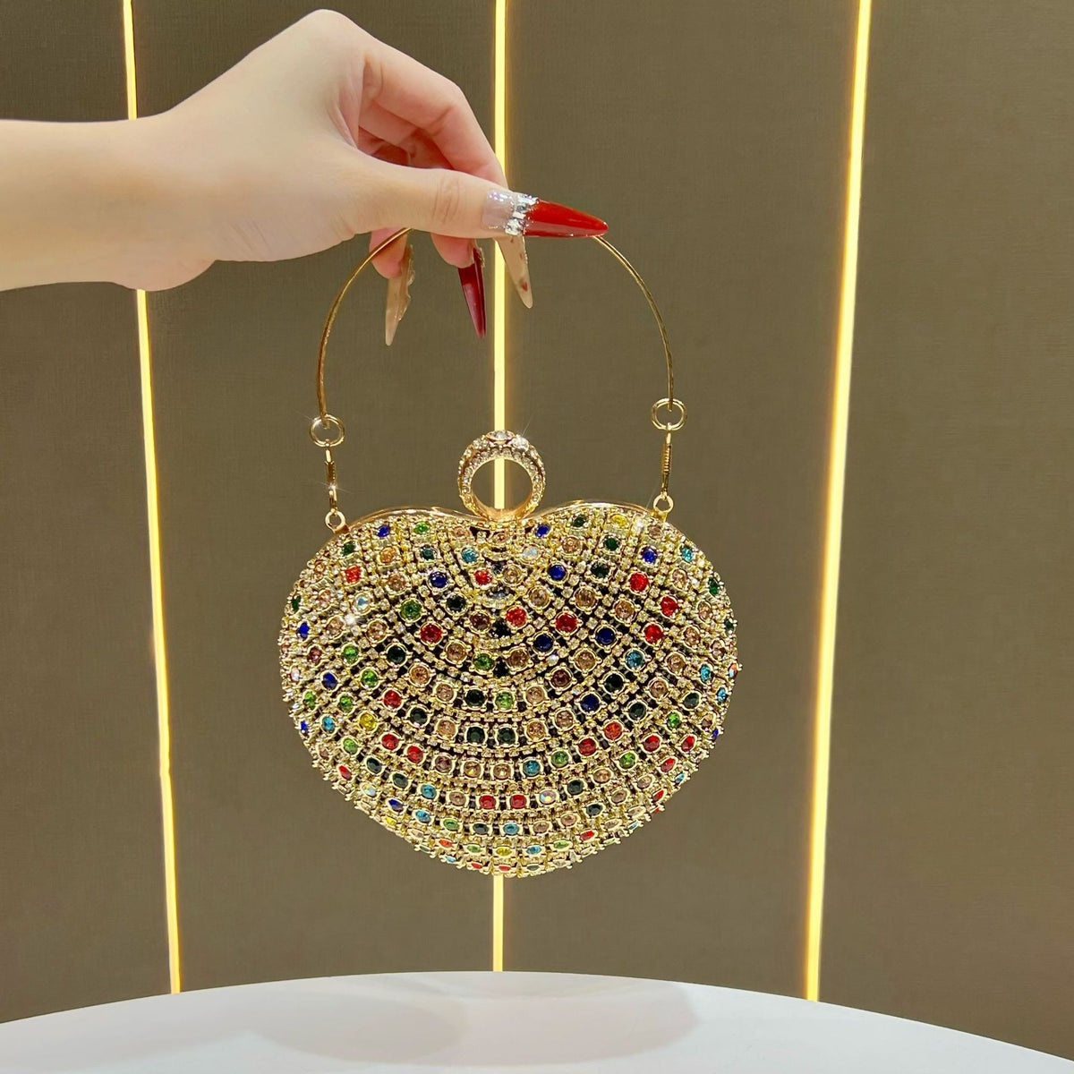 Eboo Luxury Crystal Evening Clutch Bag for Women • Rhinestone Party Handbag with Gold Ring Handle