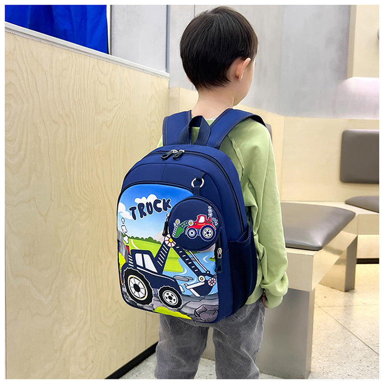 Eboo Kids Blue Truck School Backpack with Matching Mini Pouch