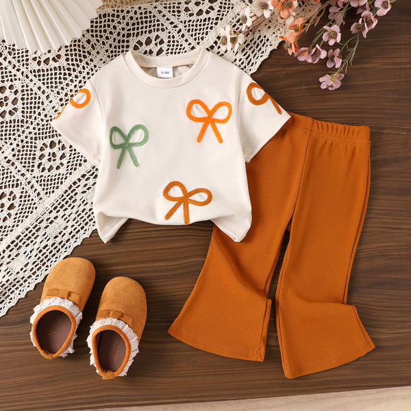 Eboo Baby Girl Bow Applique Summer Outfit â?? 2-Piece T-Shirt & Flared Pants Set