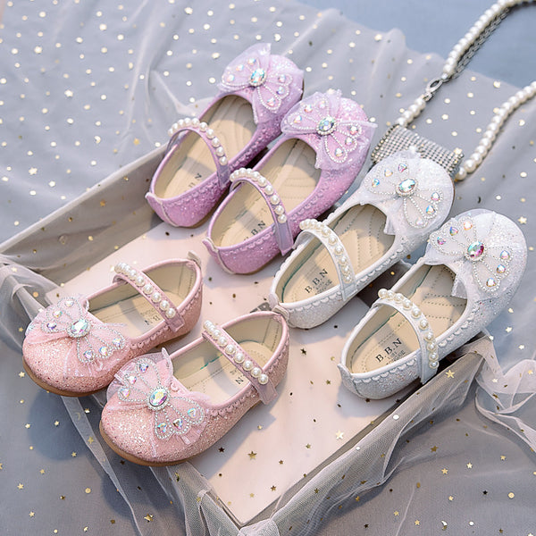 Eboo Girl Beautiful Butterfly Bow Dress Shoes Crystal Princess Sandals for Party Wedding