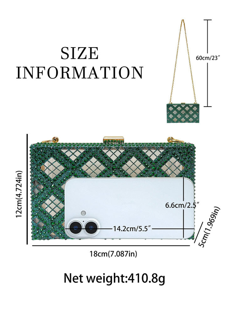 Eboo Luxury Crystal Box Clutch for Women – Rhinestone Evening Party Handbag with Gold Chain