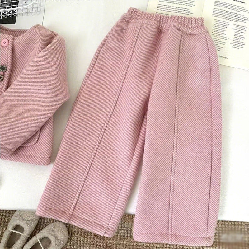 Eboo Children's Korean Style Set Round Neck Coat & Straight Leg Pants