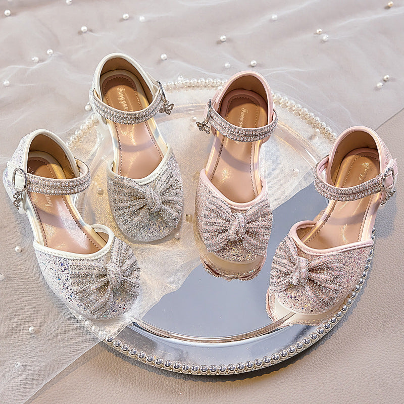 Eboo Girls Sandals Fashion Rhinestone Bow Princess Shoes Flat Heel Sandals