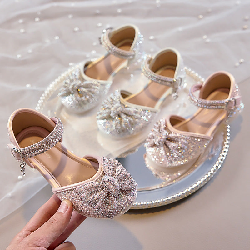 Eboo Girls Sandals Fashion Rhinestone Bow Princess Shoes Flat Heel Sandals