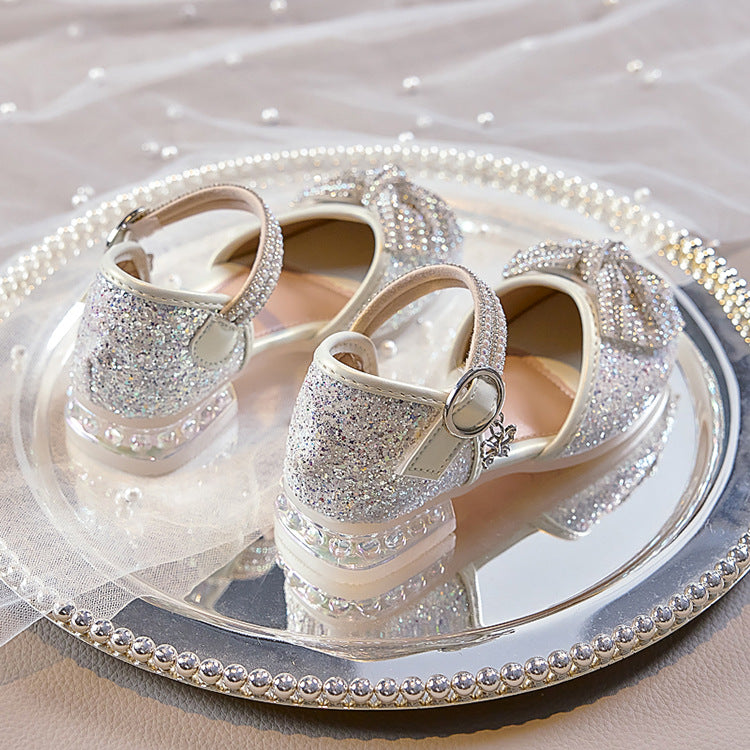 Eboo Girls Sandals Fashion Rhinestone Bow Princess Shoes Flat Heel Sandals