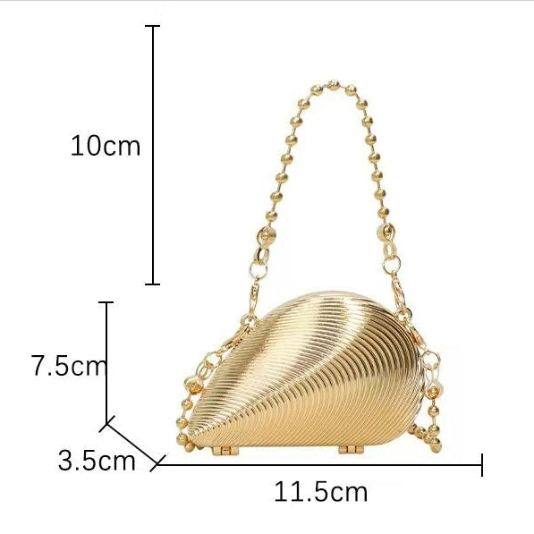 Eboo Luxury Gold Seashell Metal Clutch Bag for Women Elegant Party Crossbody Purse with Chain Strap