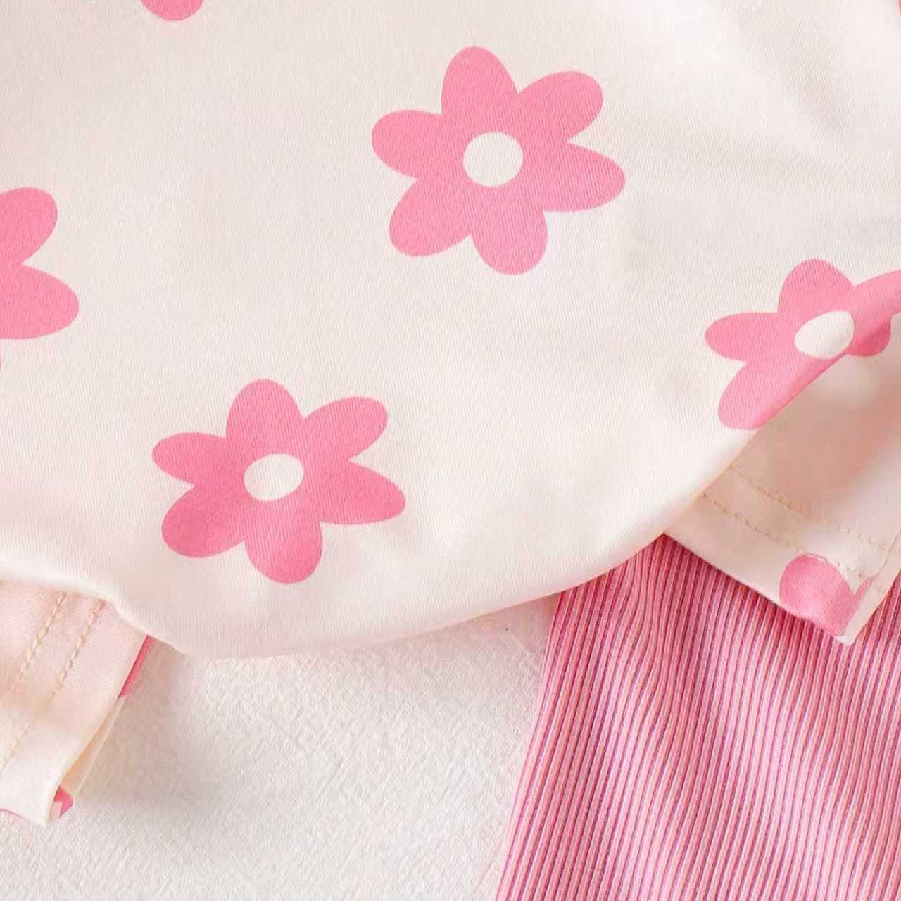 Eboo Baby Girls Pink Floral Print T-Shirt & Ribbed Flared Pants Co-Ord Set