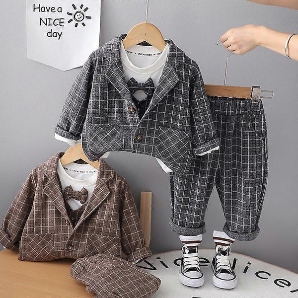 Eboo Baby Boy Plaid Formal Suit Set – 4-Piece Gentleman Outfit With Bowtie