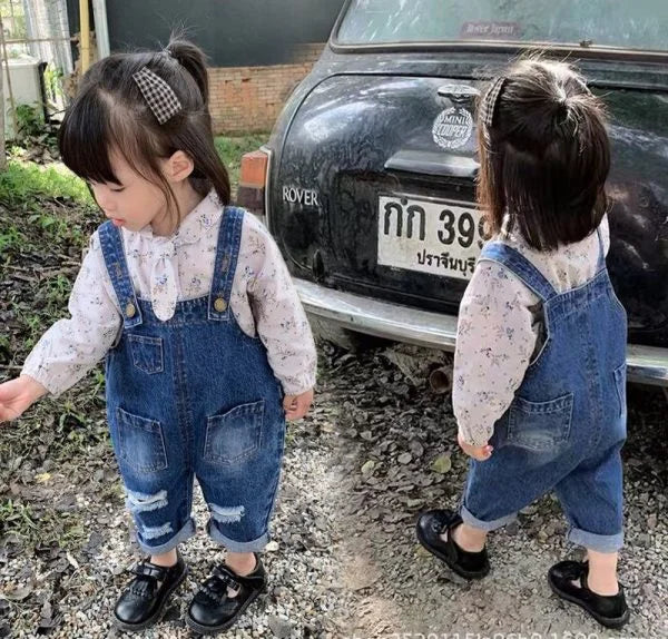 Cute Cat Denim Overalls for Baby Girls