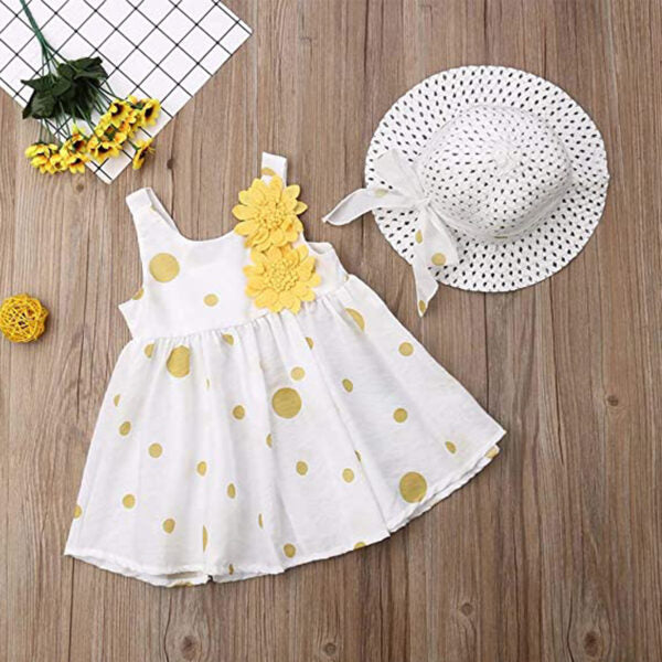Eboo Summer Yellow Polka Dot Skirt with Hat Dress set