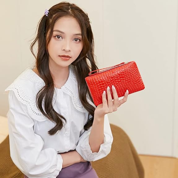 Eboo Fashion Women Faux Leather Plain Armpit Bag,Phone Case,Purse,Clutch (RED)