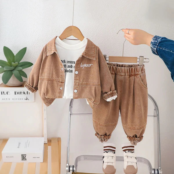 Eboo Boys Light Wash Shirt With T-Shirt And Denim Trouser Sets