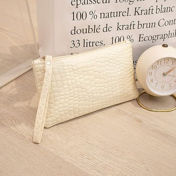 Eboo Fashion Women Faux Leather Plain Armpit Bag,Phone Case,Purse,Clutch (OFF WHITE)