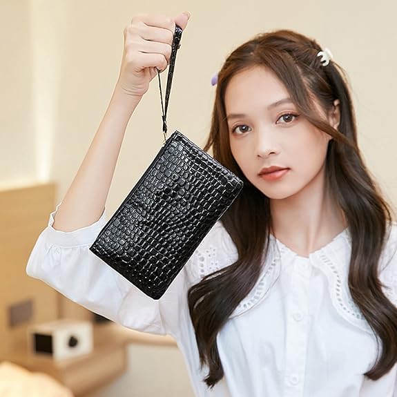 Eboo Fashion Women Faux Leather Plain Armpit Bag,Phone Case,Purse,Clutch (BLACK)