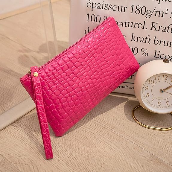 Eboo Fashion Women Faux Leather Plain Armpit Bag,Phone Case,Purse,Clutch (PINK)