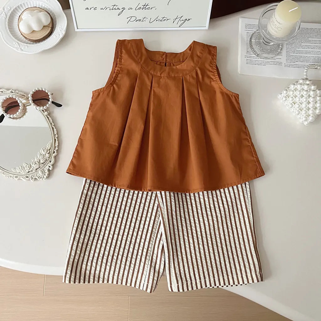 Eboo Bear Leader Vest?? Wide Leg Pants Summer Dress Set (BROWN)