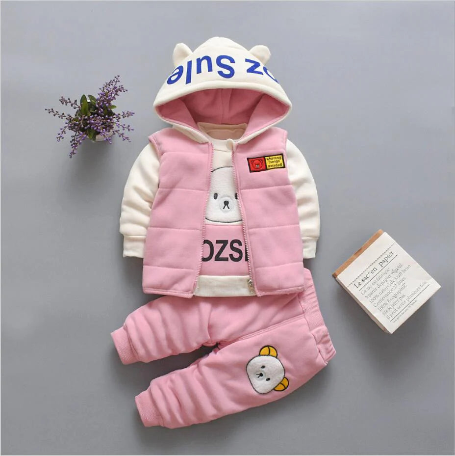 Baby Girl’s 3-Piece Set – Pink Hoodie, Vest & Pants 4 Winters