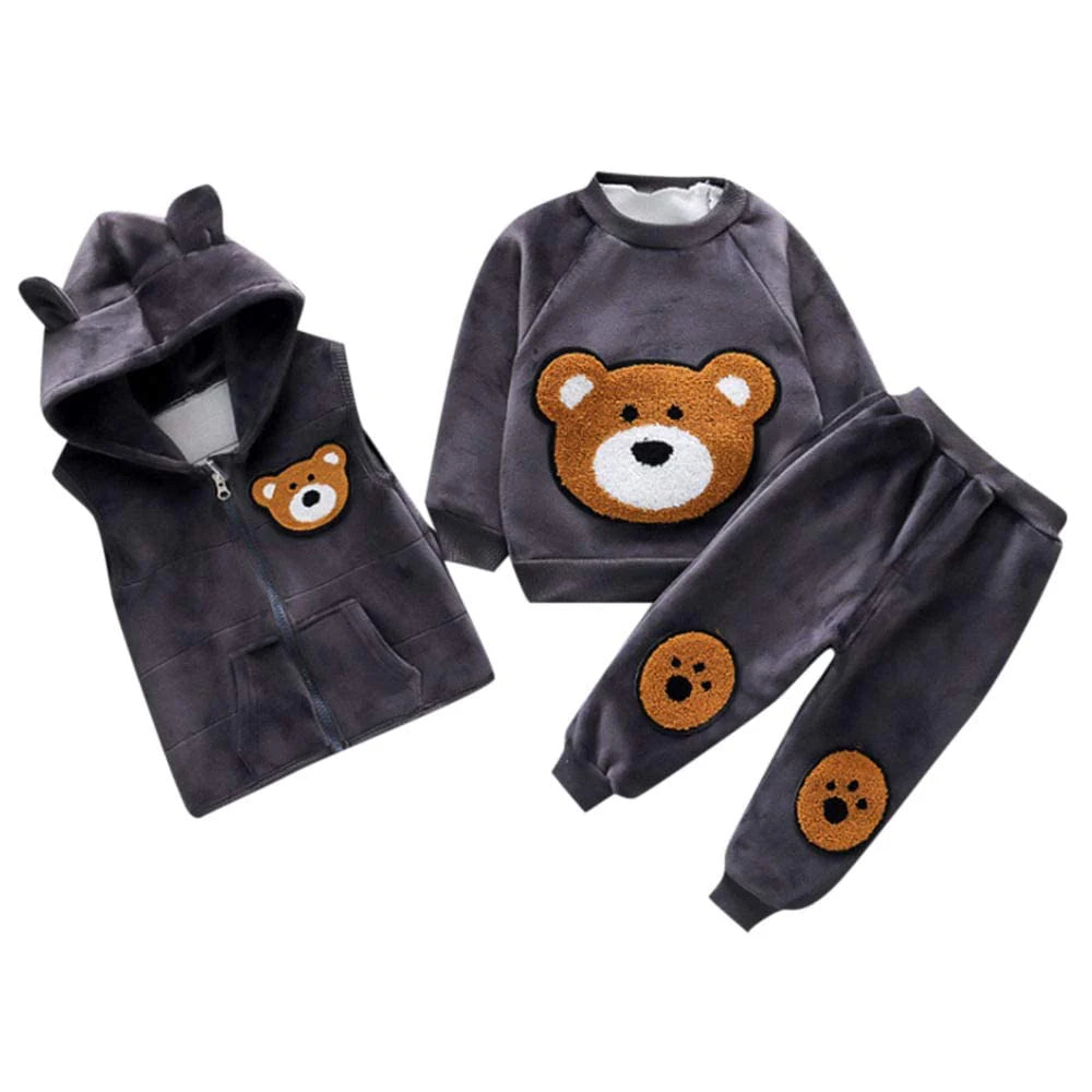 Baby Boy’s 3-Piece Bear Fleece Grey Set