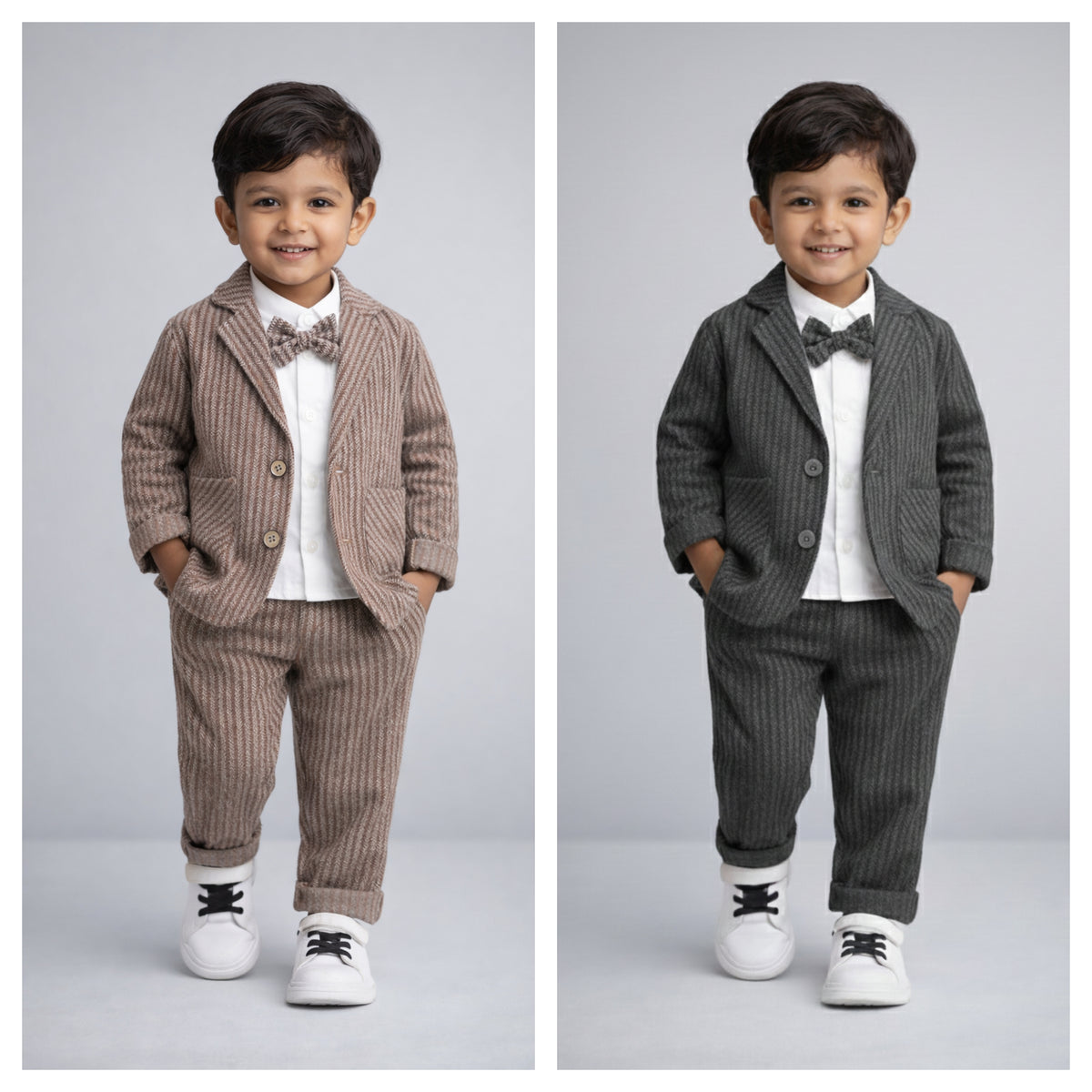 Eboo Stylish Herringbone Toddler Suit – Jacket & Pants with Bow Tie