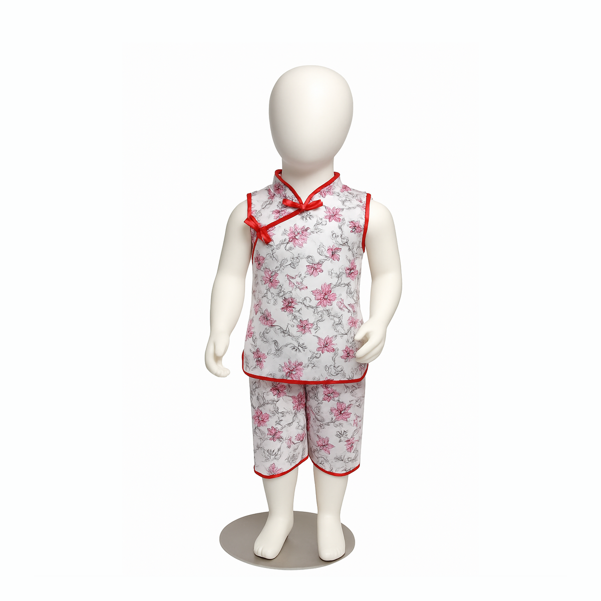 Traditional Chinese Style Floral Outfit for Kids â?? Sleeveless Top & Shorts Set