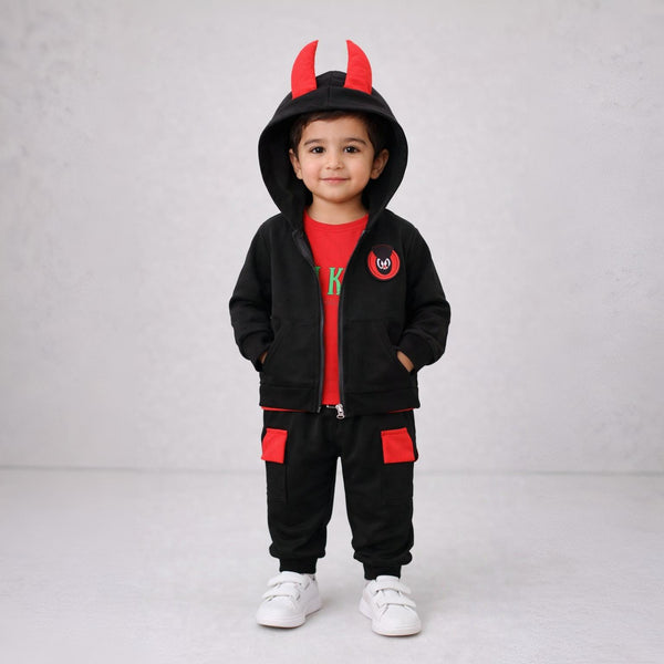 Eboo Kids Chit Wear 3Pcs Suit Cartoon Ox Horn Sculpt Jacket Lone-sleeve Pants Outfits