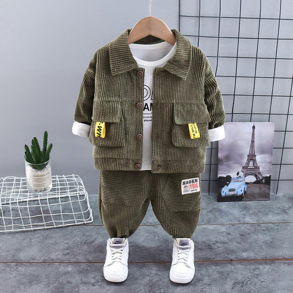 Baby Boyâ??s Green Corduroy Jacket & Pants Set