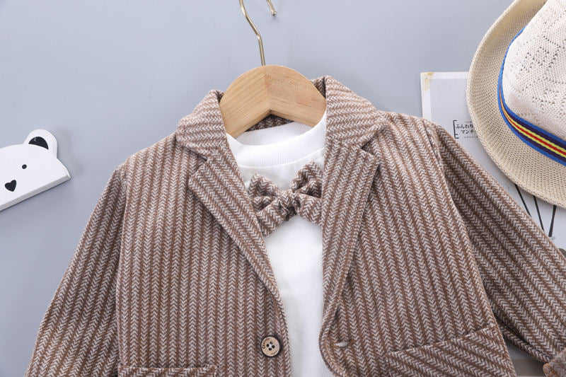 Eboo Stylish Herringbone Toddler Suit – Jacket & Pants with Bow Tie
