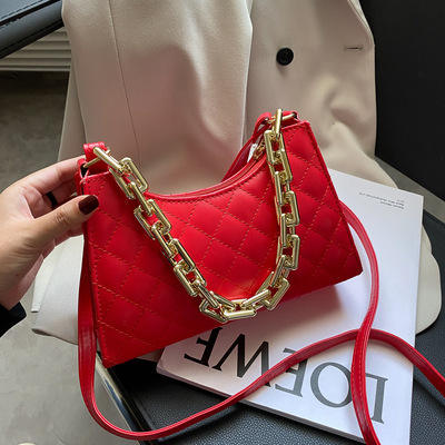 Eboo Quilted Vegan Leather Bag with Chunky Gold Chain Handle