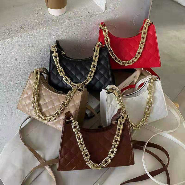 Eboo Quilted Vegan Leather Bag with Chunky Gold Chain Handle