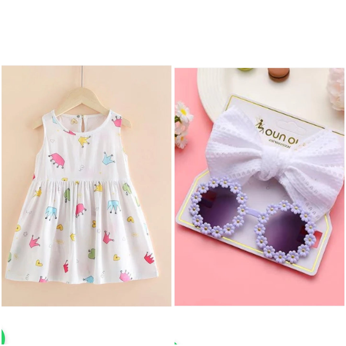 Eboo White Baby Girl Sundress with Crown Print