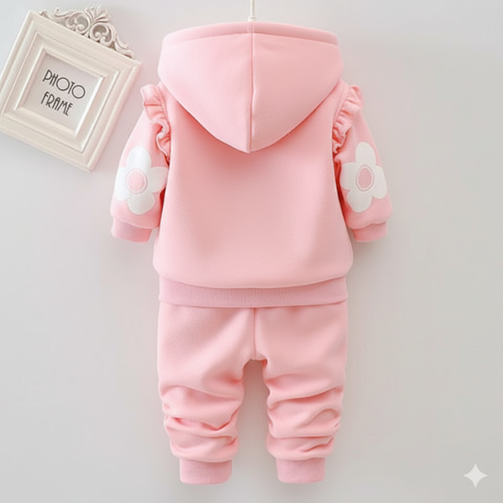 Eboo Winter Girl’s Baby Pink Floral Hoodie and Sweatpants Set