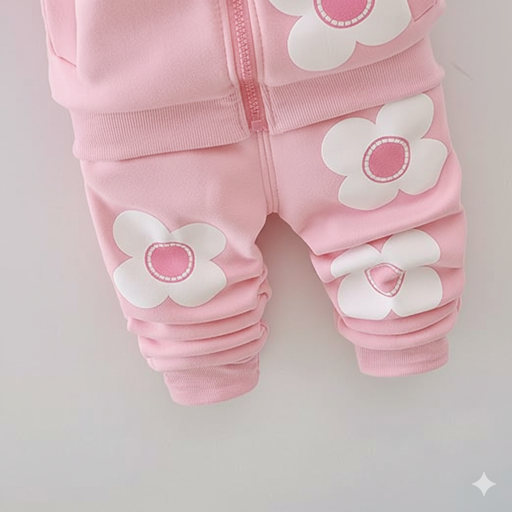 Eboo Winter Girl’s Baby Pink Floral Hoodie and Sweatpants Set