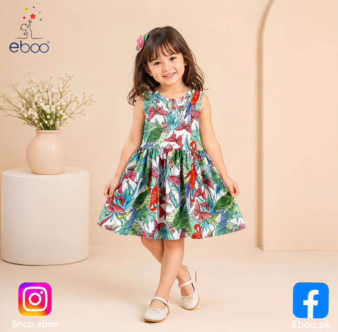 Eboo Sleeveless Printed Skirt Beachwear Kids Dress