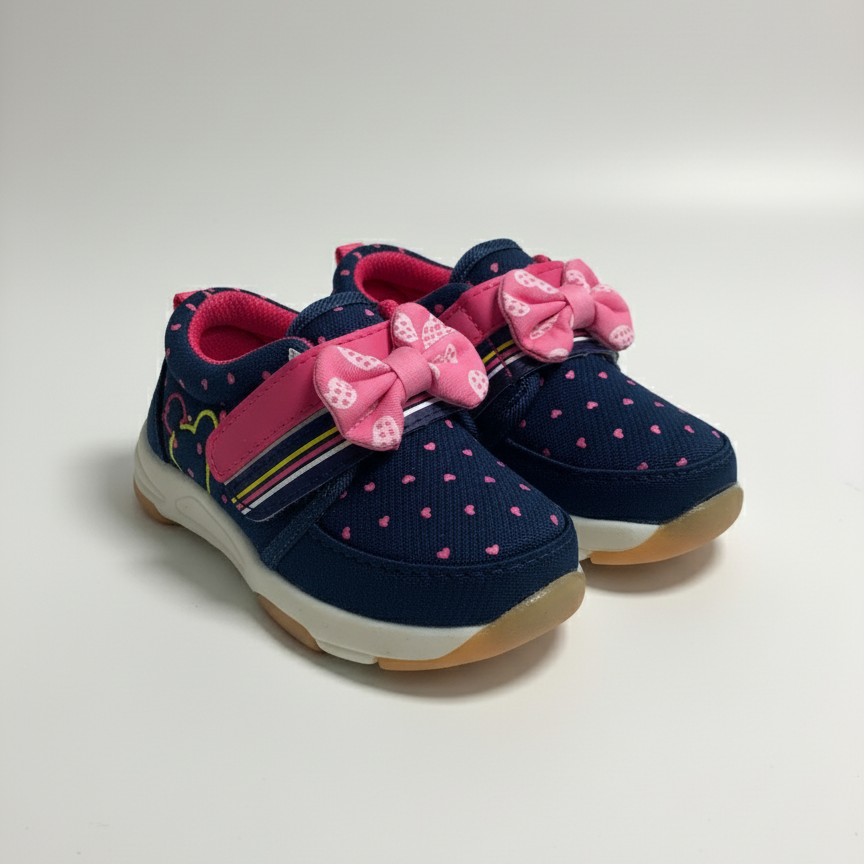 Eboo Navy Blue Kids' Sneakers with Pink Hearts & Bows