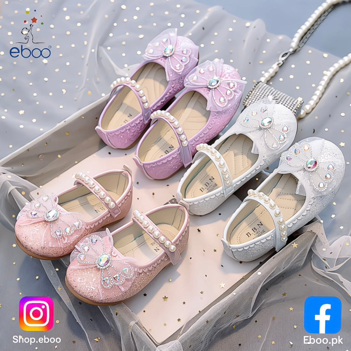 Eboo Girl Beautiful Butterfly Bow Dress Shoes Crystal Princess Sandals for Party Wedding