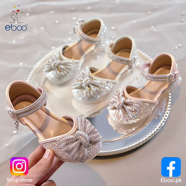 Eboo Girls Sandals Fashion Rhinestone Bow Princess Shoes Flat Heel Sandals