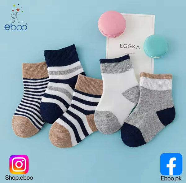 5-Pack Kids' Cotton Striped & Solid Color Socks