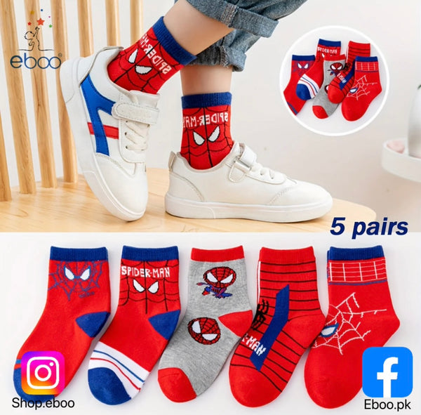 5-Pair Kids Spider-Man Socks Set with Comic Prints