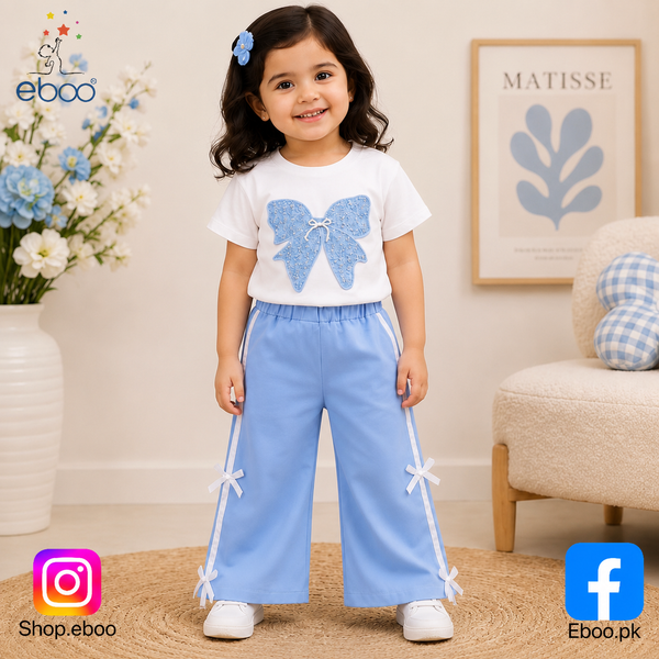 Eboo Baby Girl Bow Appliqu�© T-Shirt & Ribbon Pants 2-Piece Summer Outfit Set