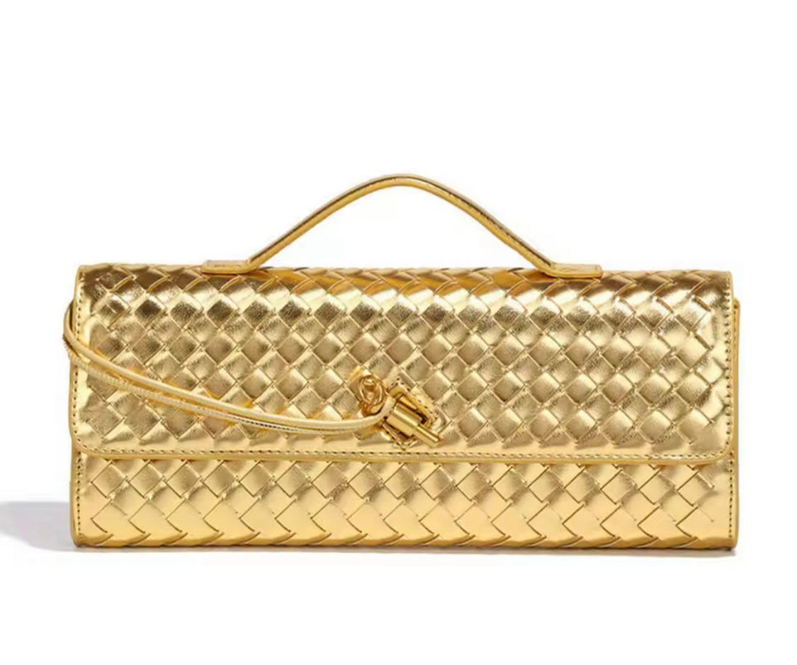 Eboo Elegant Woven Leather-Look Shoulder Bag with Gold-Tone Clasp