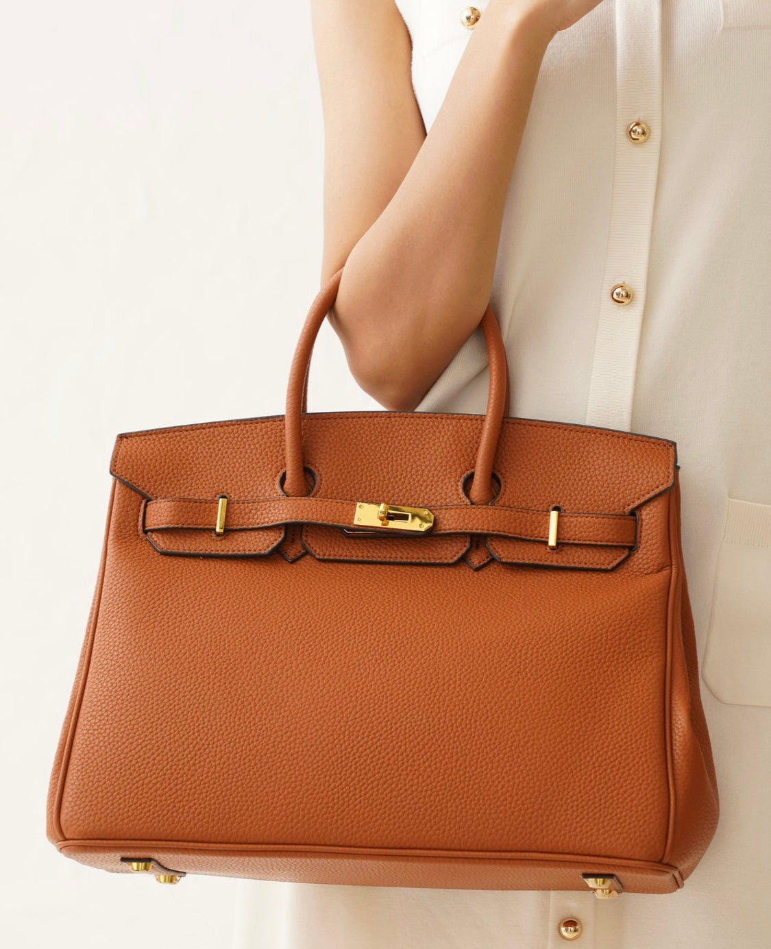 Eboo Women’s Premium Leather Handbag – Elegant Structured Tote Bag with Gold Lock