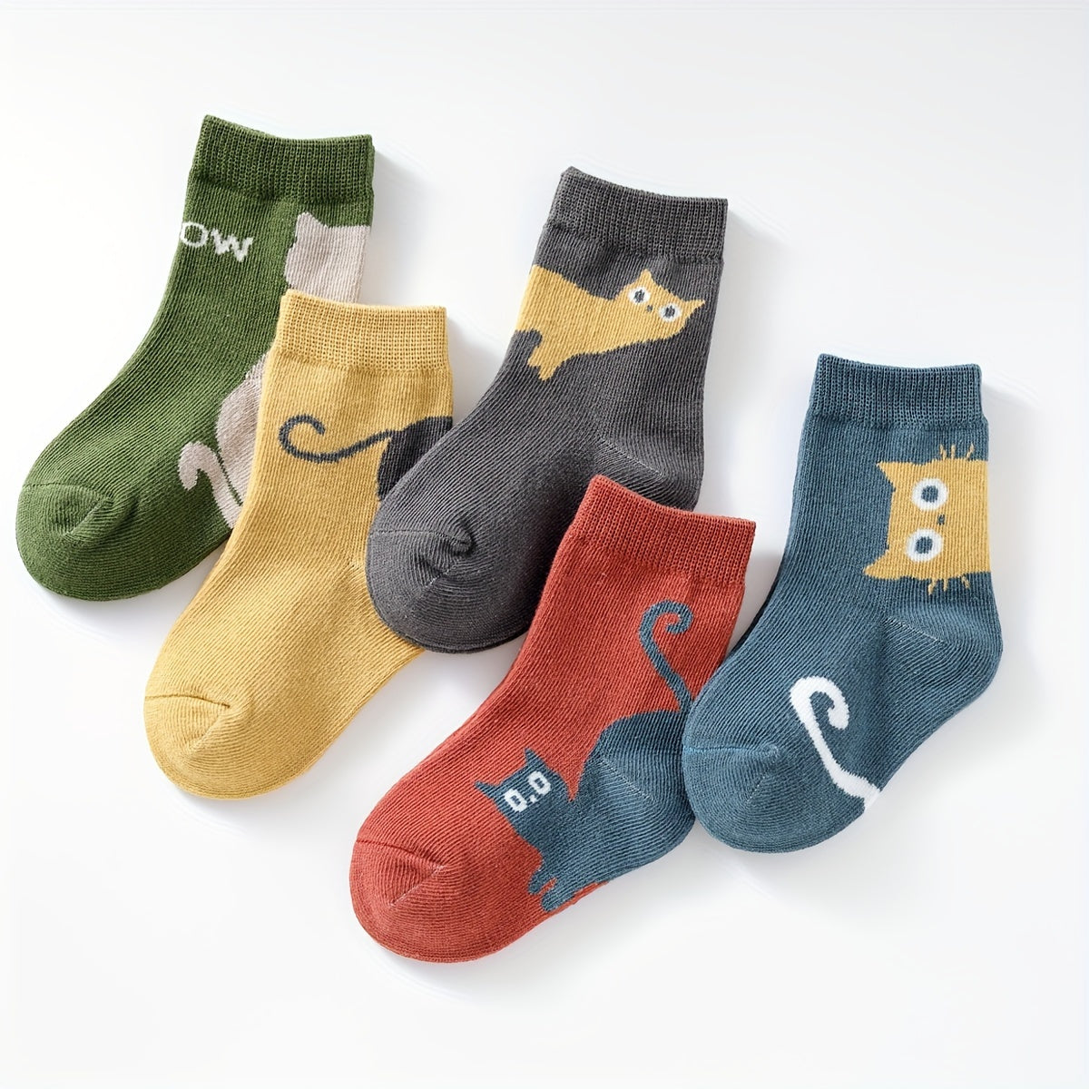 5 Pairs Kids Cartoon Cat & Animal Pattern Warm Toddler Socks