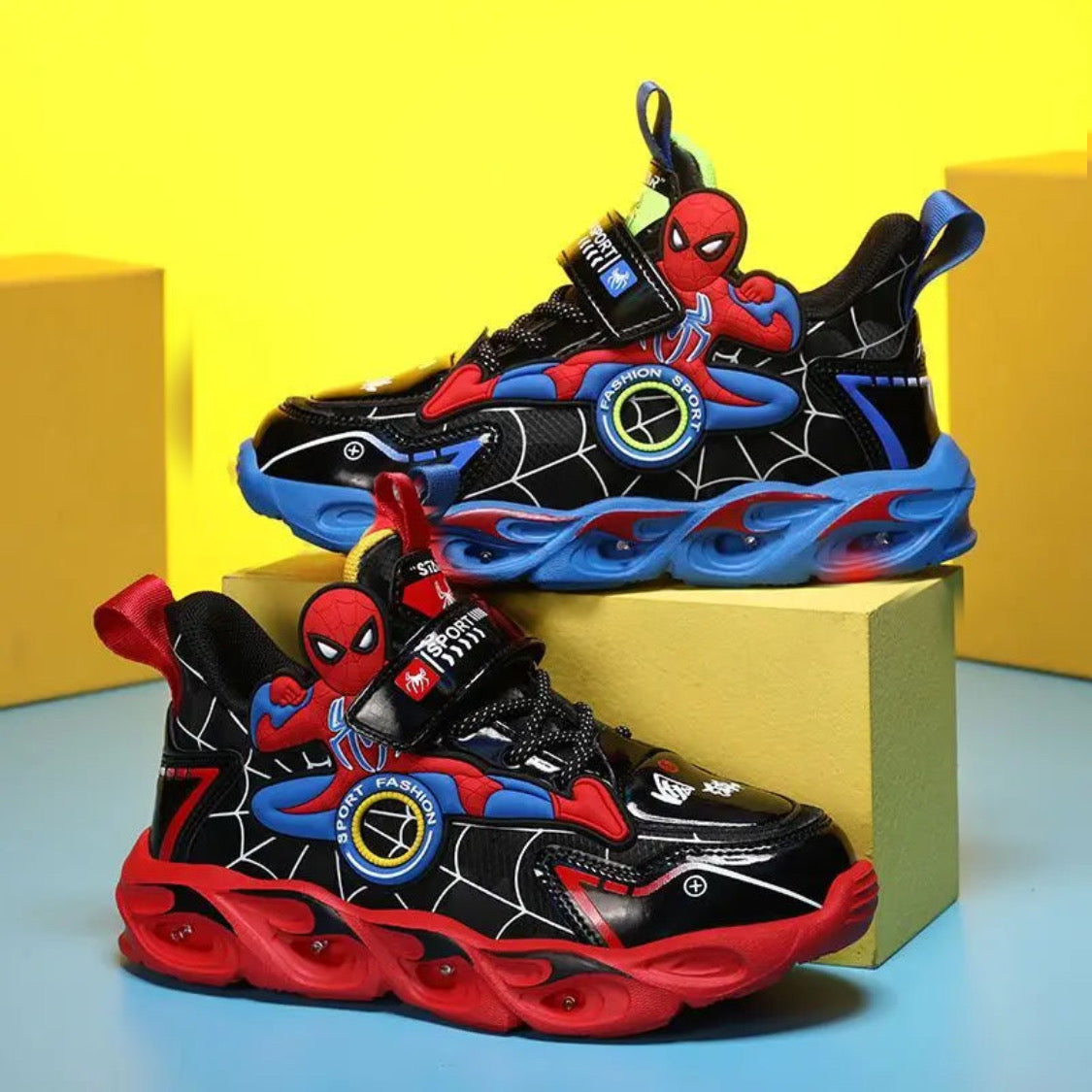 Eboo Kids LED Light-Up Sports Shoes | Cartoon Spider-Man Design Sneakers for Boys