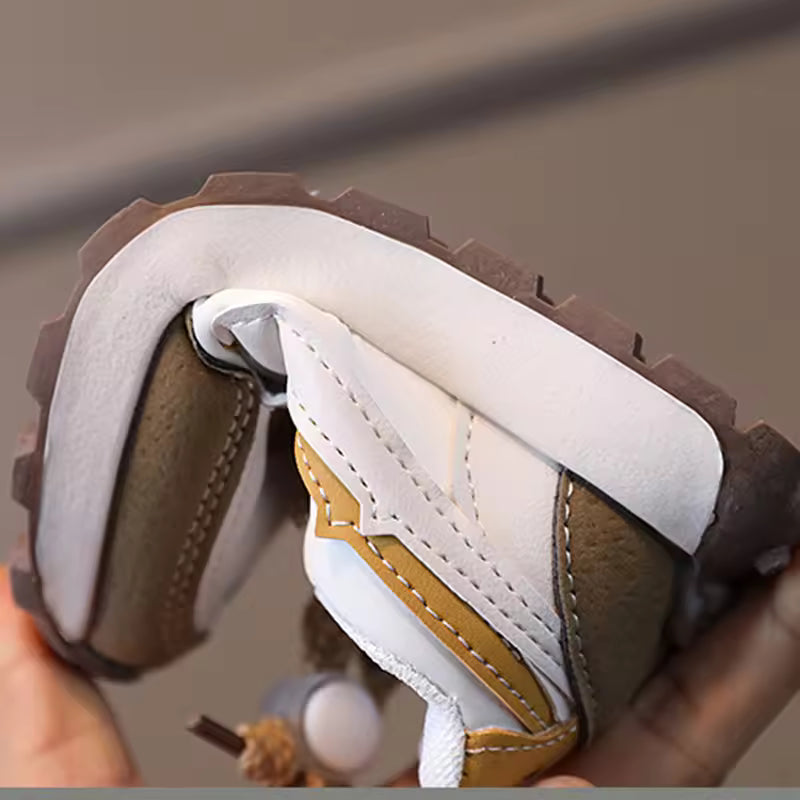 Eboo Kids’ Retro White Sneakers with Black & Brown Accents