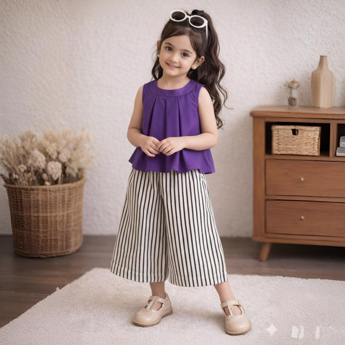 Eboo Bear Leader Vest?? Wide Leg Pants Summer Dress Set (PURPLE)