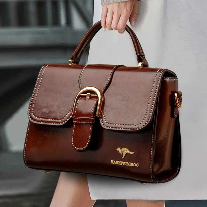 Eboo Elegant Brown Leather Handbag for Women | Premium Crossbody & Top Handle Bag