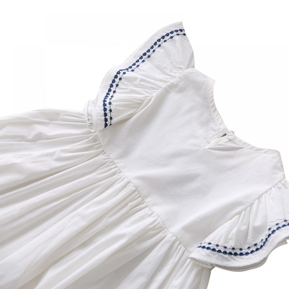 Eboo Cotton Plain White with Blue Bow Dress