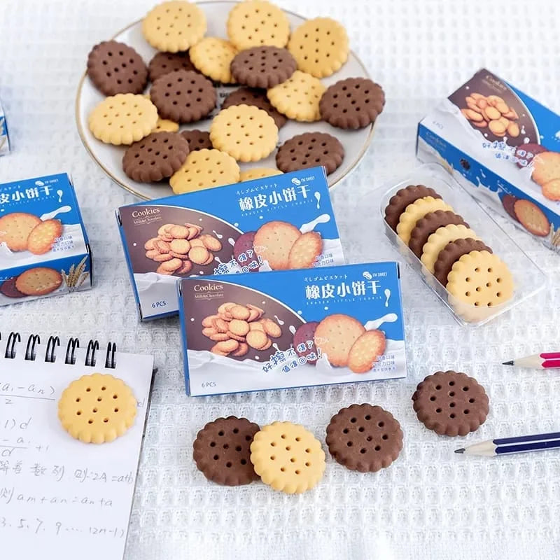 6 Pcs/box Creative Biscuit Rubber Eraser